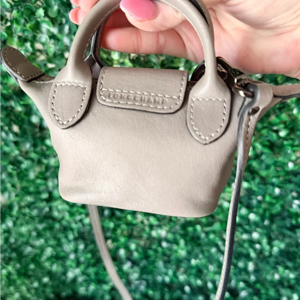 Longchamp Leather Gray Mini Handbag Crossbody Bag Charm - Picture 6 of 8